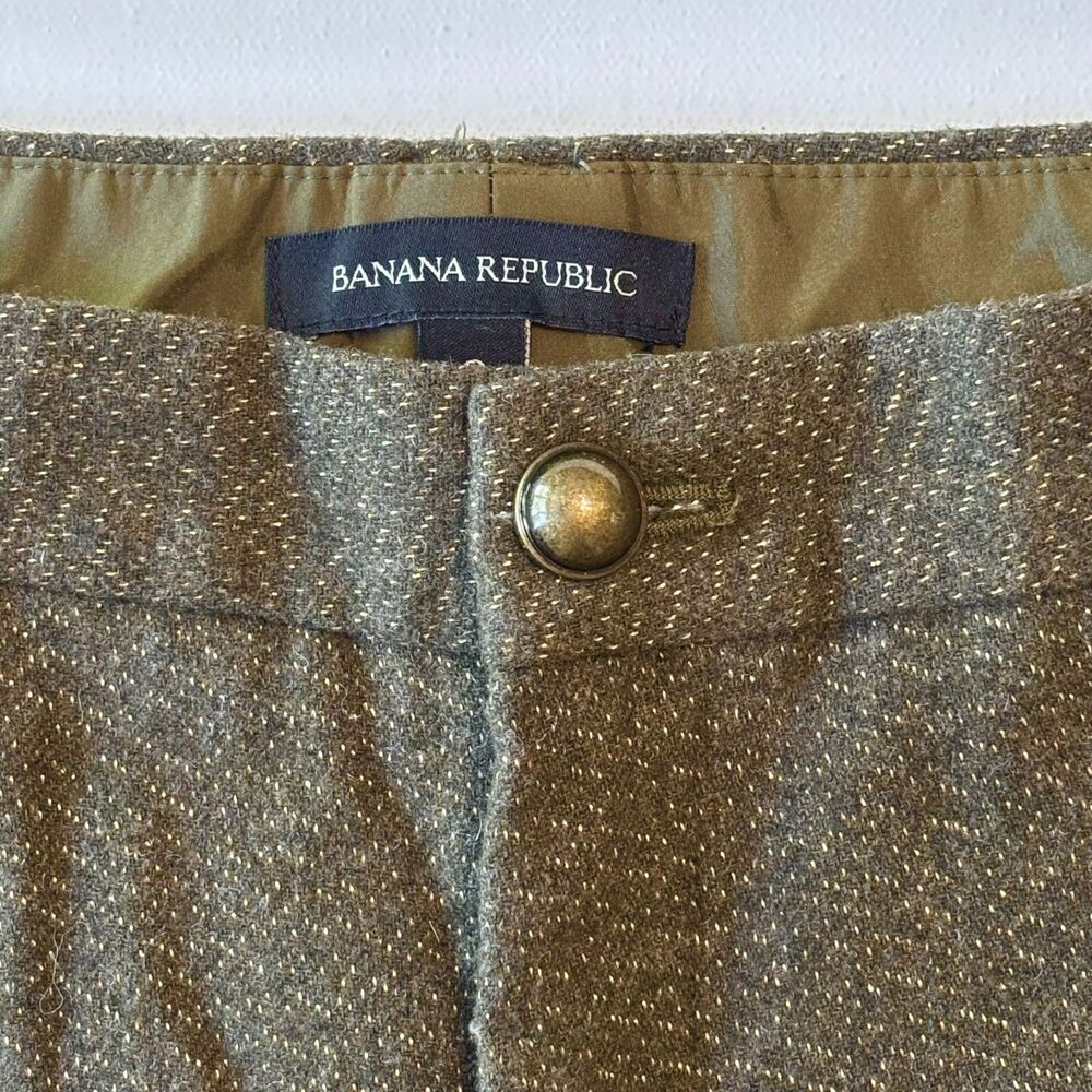Banana Republic Pants Womens 8 Olive Green Logan Crop Gold Metallic Wool Trouser